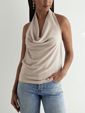 Express Drape Front Metallic Festival Halter Top Sz S